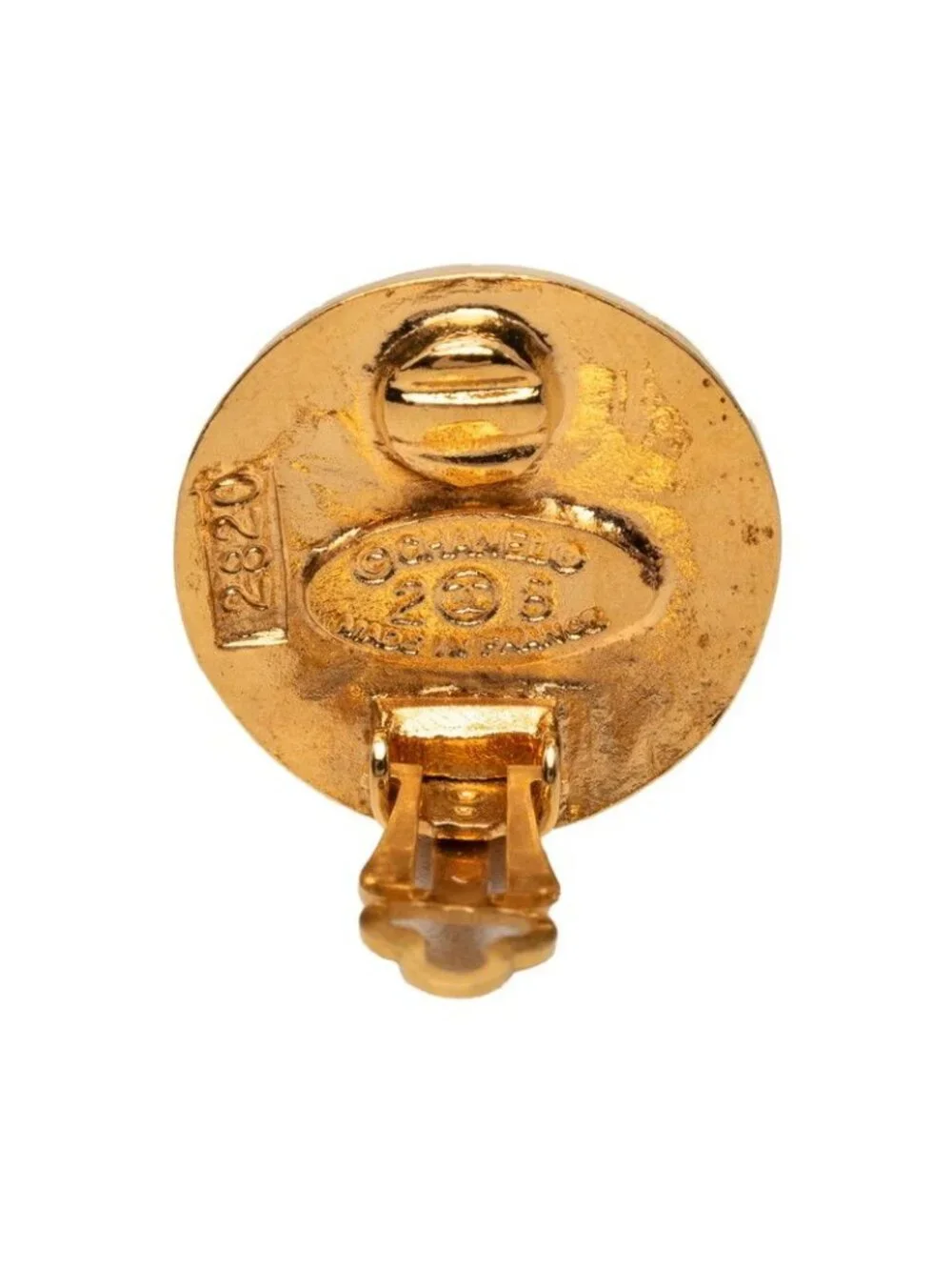 Chanel CC Logo Vintage Earrings Round 28 Gold Plated